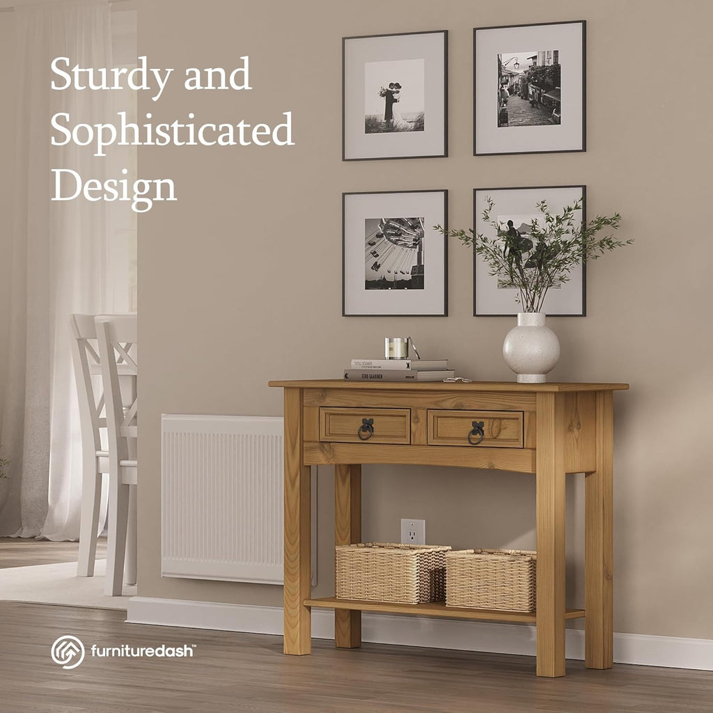 Furniture Dash Solid Wood Console Table Corona with 2 Drawers 34.49" W, 12.64" D, 28.82" H - Farmhouse Entryway Table with Storage Shelf, Tables for Living Room, Hallway Foyer for Office & Bedroom