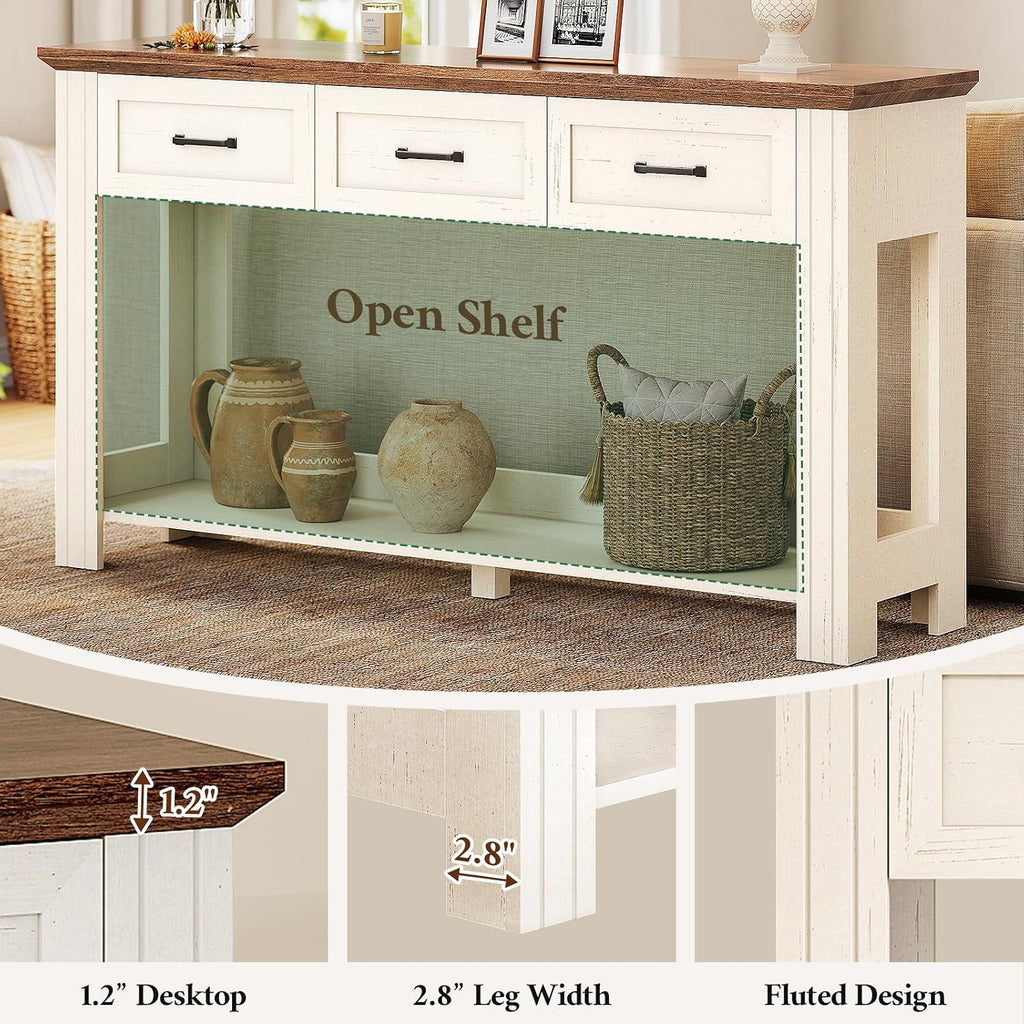 55" Farmhouse Console Table with 3 Drawers, Rustic Entryway Table