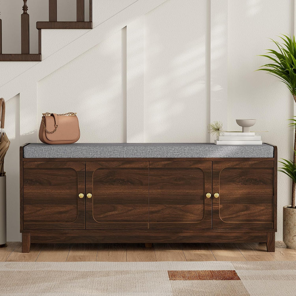 2-Tier Shoe Storage Bench, Entryway Bench w/Thickened Padded Seat Cushion