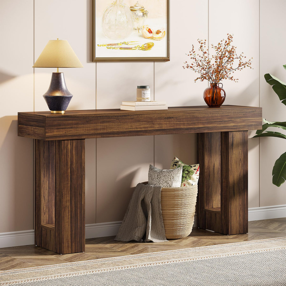 Tribesigns 63-Inch Long Console Table, Wooden Rectangular Sofa Table Behind The Couch, Farmhouse Entryway Table for Entrance, Hallway, Living Room (Mix Brown)