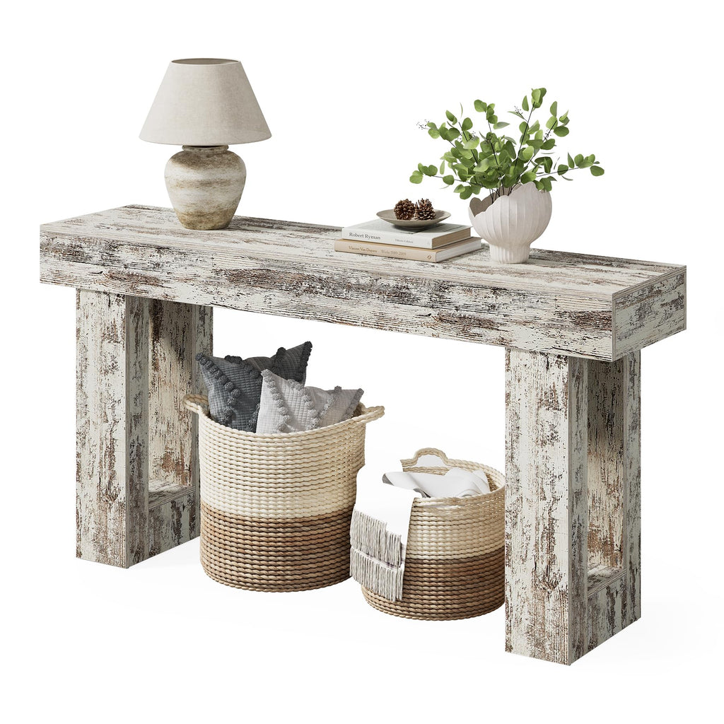 LITTLE TREE 63 Inches Long Console Table for Entryway, Sofa Table Behind Couch, Wooden Entry Table Foyer Hallway Tables, Farmhouse Console Sofa Tables for Living Room, Oak Color