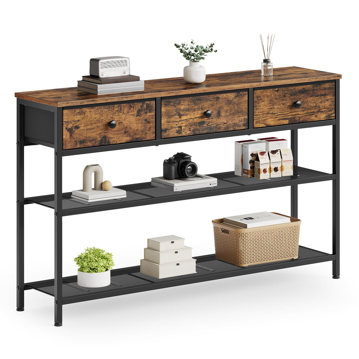 SONGMICS Console Table with 3 Fabric Drawers, Narrow Entryway Furniture