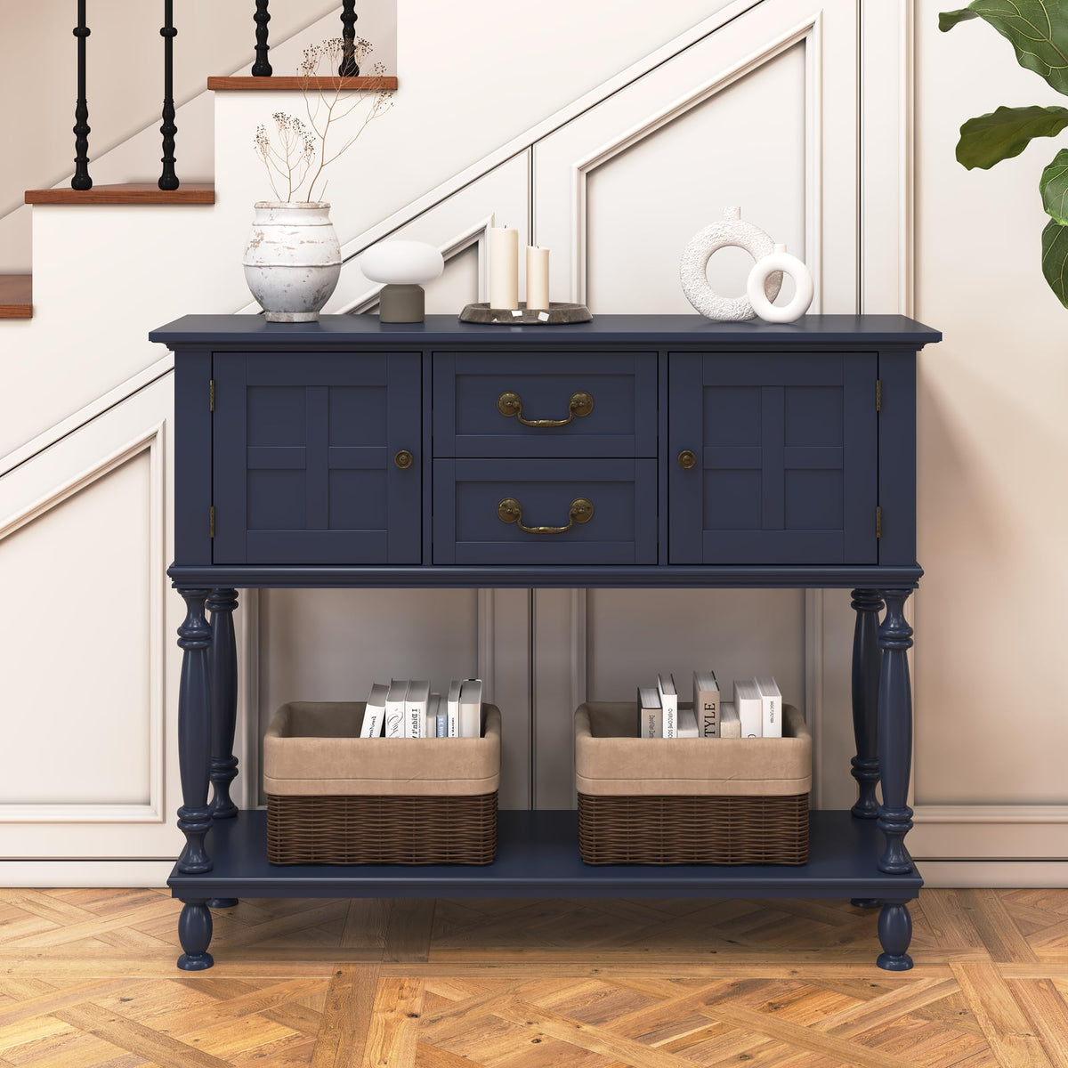 42 inch Entryway Table with Drawers, Farmhouse Console Table