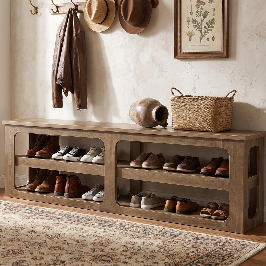 Tribesigns 70.87”Extra Long Entryway Shoe Bench with 3-Tier Storage Shelves