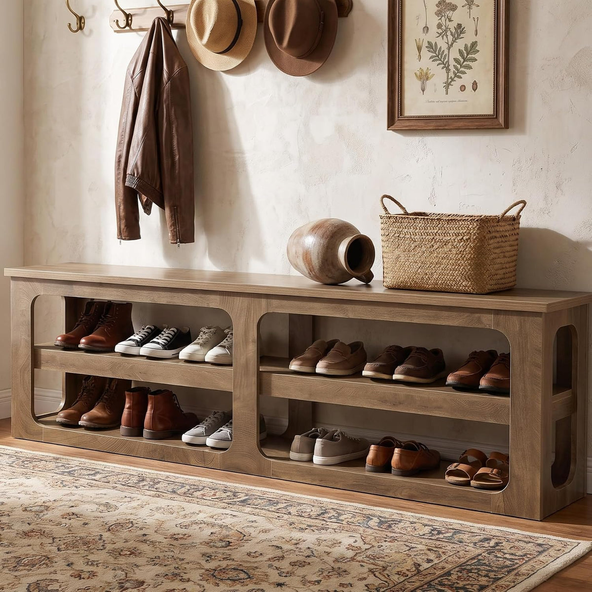Tribesigns 70.87”Extra Long Entryway Shoe Bench with 3-Tier Storage Shelves