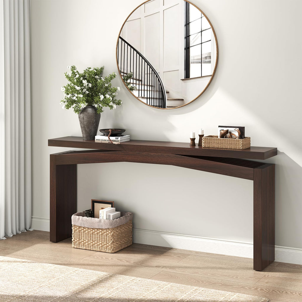 Epecoya Console Tables for Entryway 63-Inch, Natural Brown