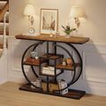 GiftGo Narrow Console Table for Entryway Industrial 4-Tier Sofa Table Behind Couch with Circle Base Rustic Wooden Accent Tables with Storage Shelves for Living Room, Hallway, Foyer (Grey)