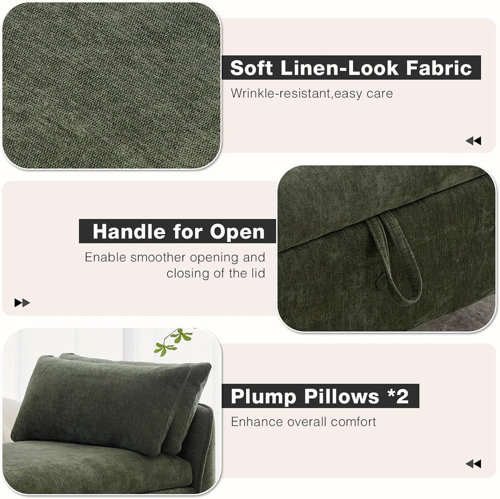 End of Bed Storage Bench King Size,51" Upholstered Bedroom Bench,Green