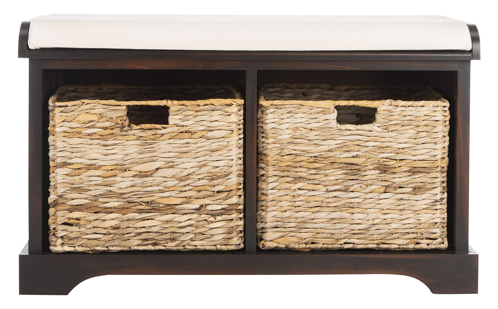 SAFAVIEH Freddy Wood Storage Bench, 33" Farmhouse Vintage White AMH5736D