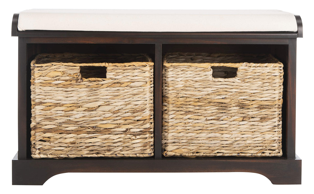 SAFAVIEH Freddy Wood Storage Bench, 33" Farmhouse Vintage White AMH5736D