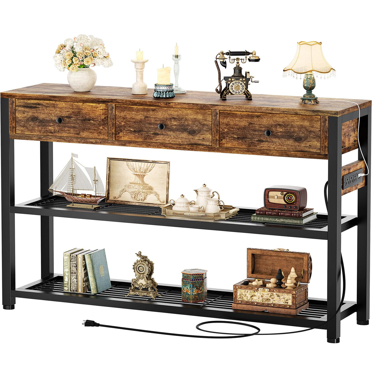 Ecoprsio Entryway Table with Power Outlets, 47" Console Table with Drawers