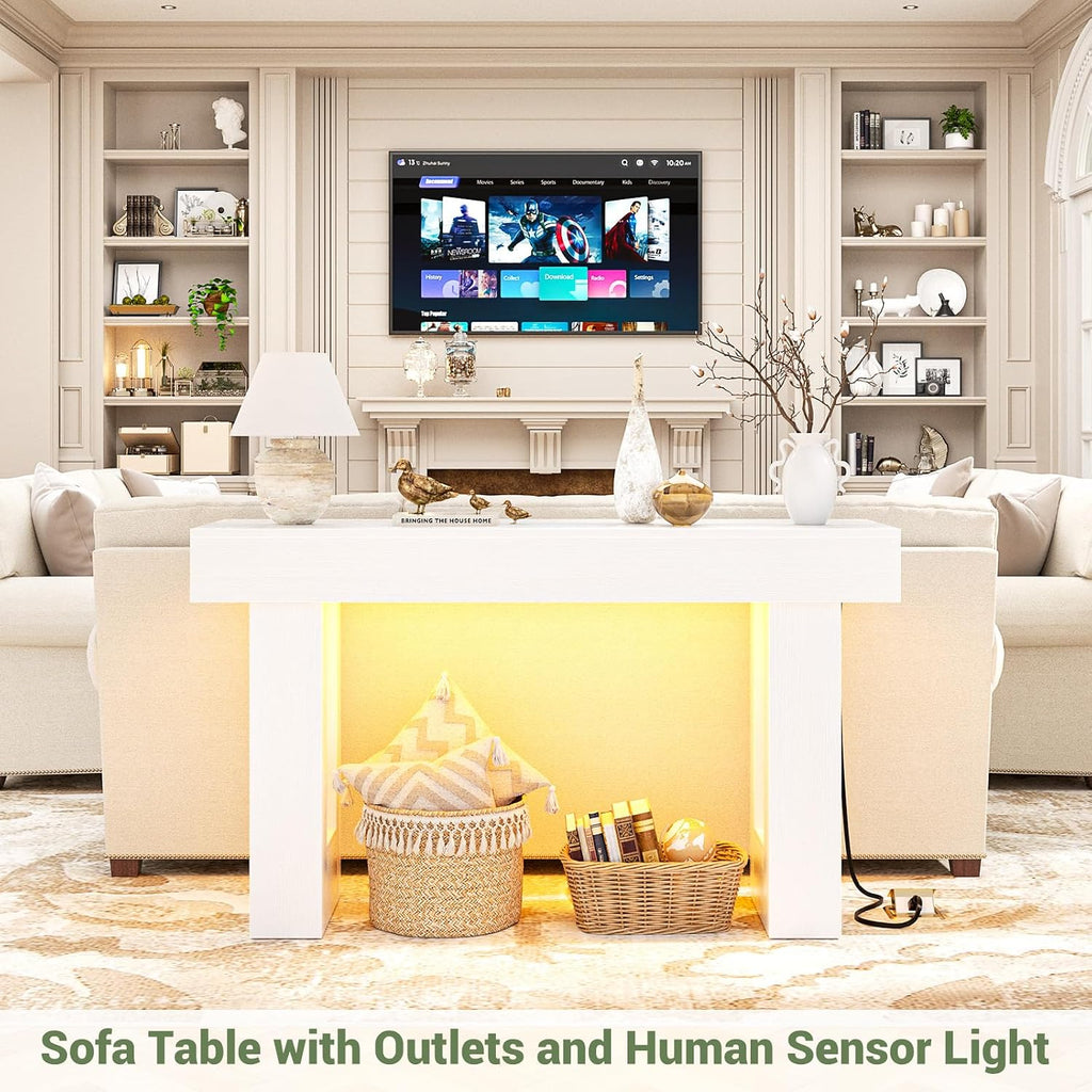 Unikito 47" Entryway Table with Sensor Light and Outlets, Pure White