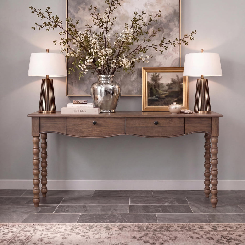 Merax 59.5" Console Table with 2 Drawers and Shelf, Walnut