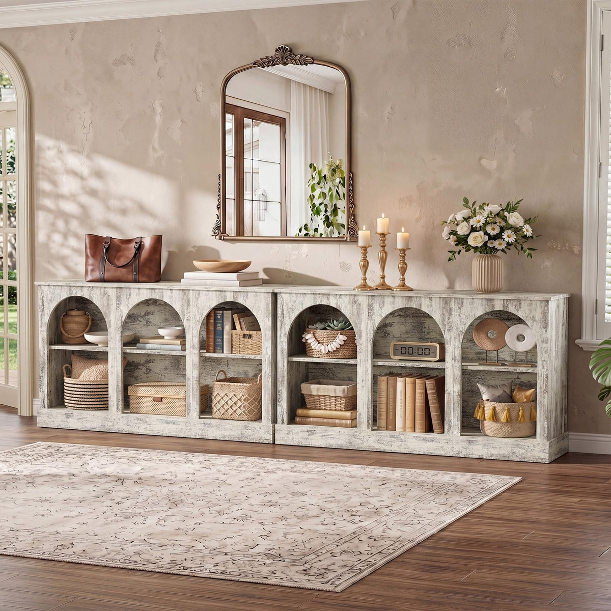 Tribesigns Black Console Table with Storage, 63" Long Arched Entryway Table