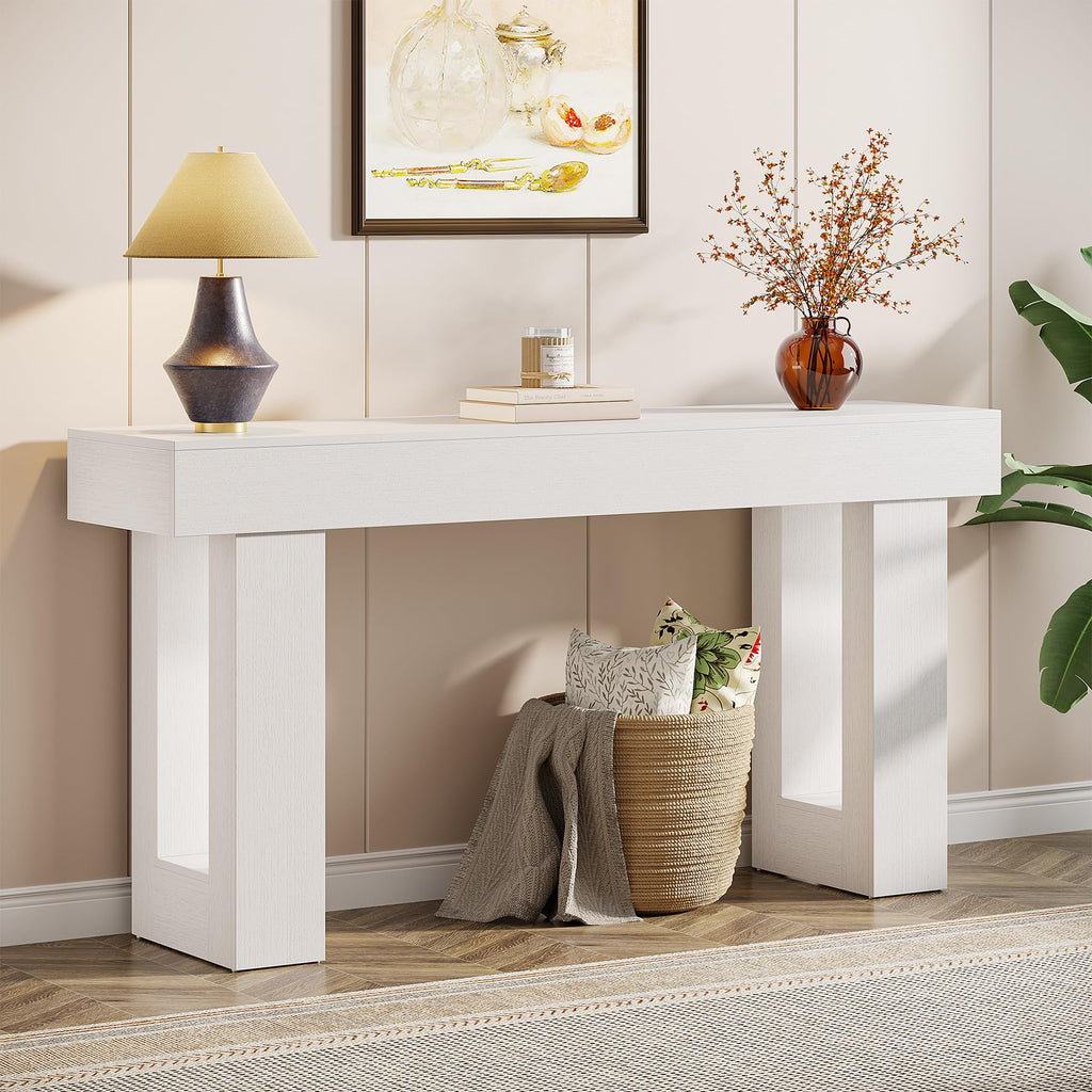 Tribesigns 63-Inch Long Console Table, Wooden Rectangular Sofa Table Behind The Couch, Farmhouse Entryway Table for Entrance, Hallway, Living Room (Mix Brown)