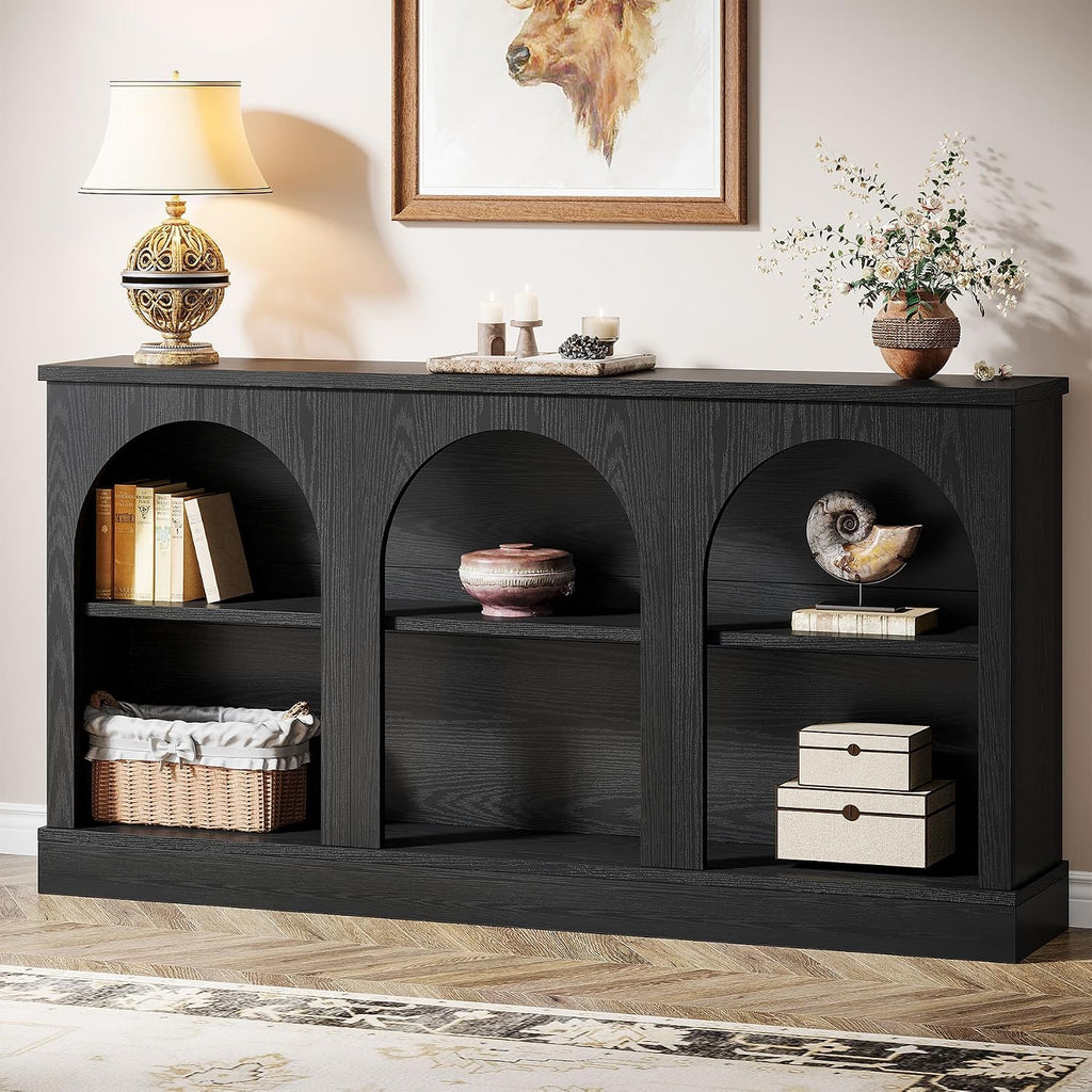 Tribesigns Black Console Table with Storage, 63" Long Arched Entryway Table