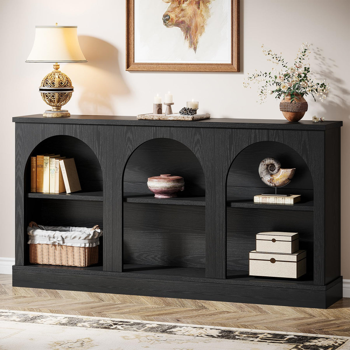 Tribesigns Black Console Table with Storage, 63" Long Arched Entryway Table