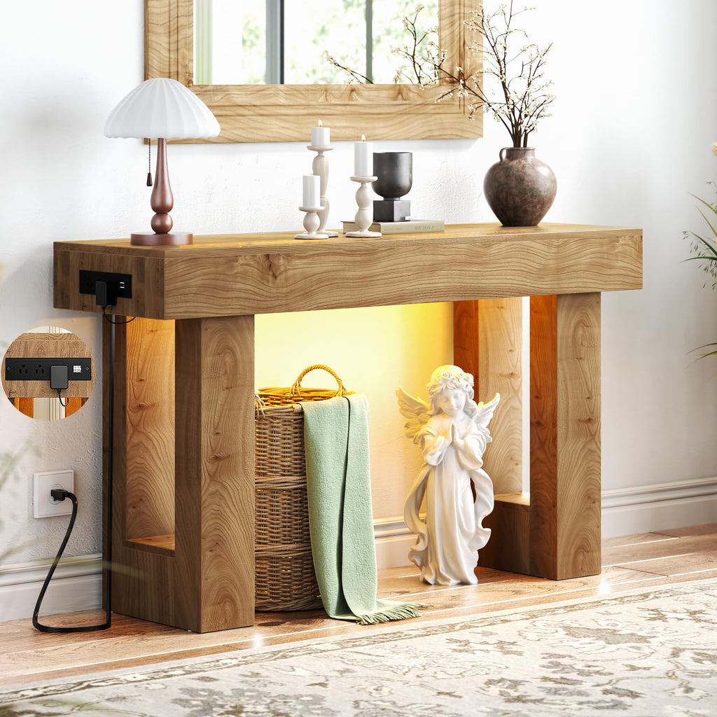 Unikito 47" Entryway Table with Sensor Light and Outlets, Pure White