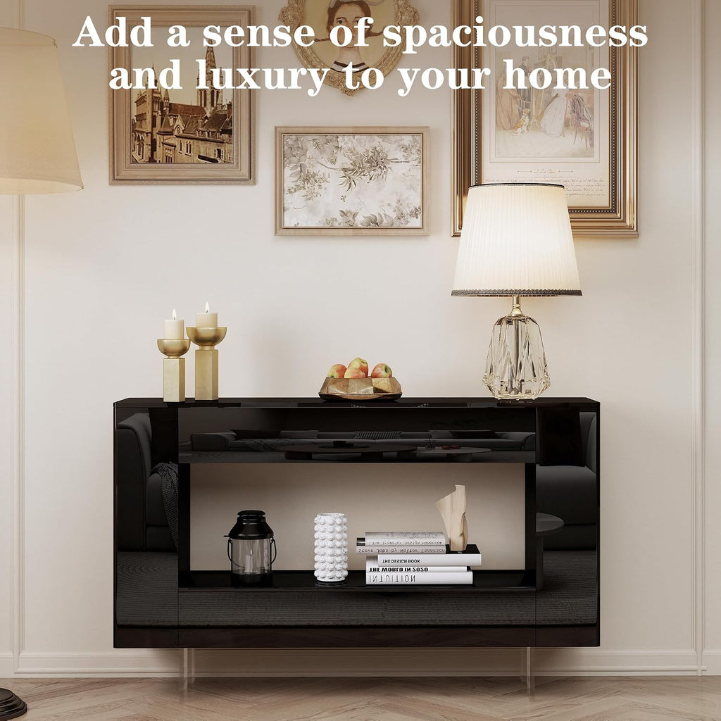 47" High Gloss Console Table with Hidden Side Storage, Black
