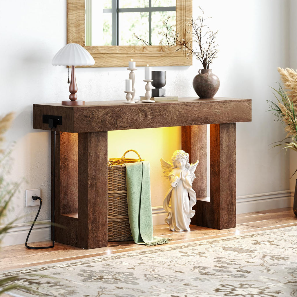 Unikito 47" Entryway Table with Sensor Light and Outlets, Pure White