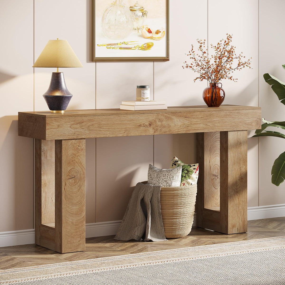 Tribesigns 63-Inch Long Console Table, Wooden Rectangular Sofa Table Behind The Couch, Farmhouse Entryway Table for Entrance, Hallway, Living Room (Mix Brown)