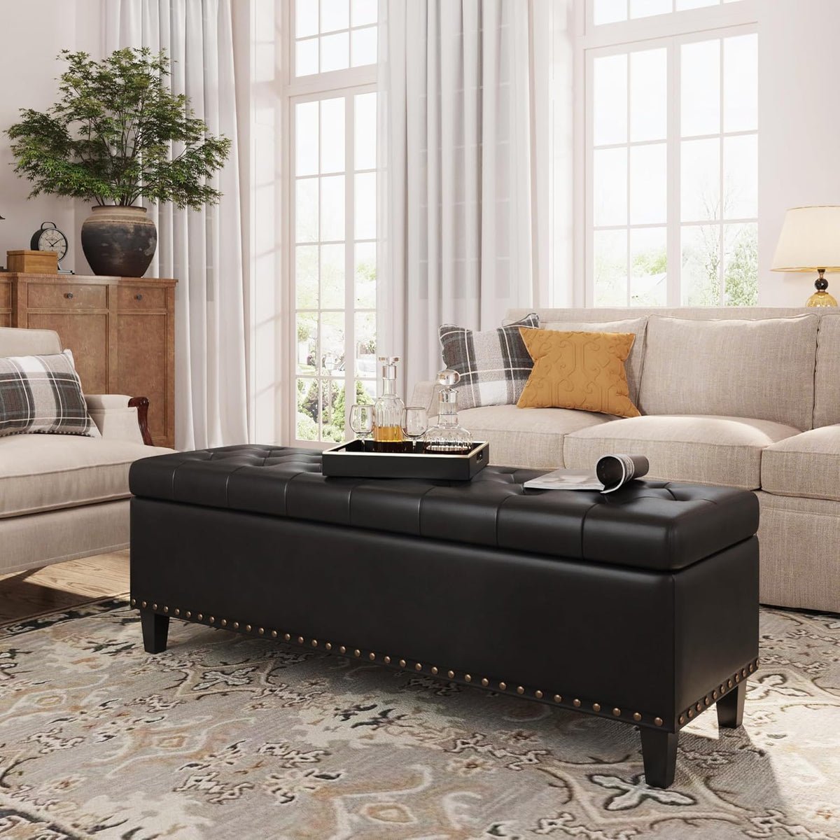 FiveWillowise 51 Inch Storage Ottoman Bench,Large End of Bed Storage Bench