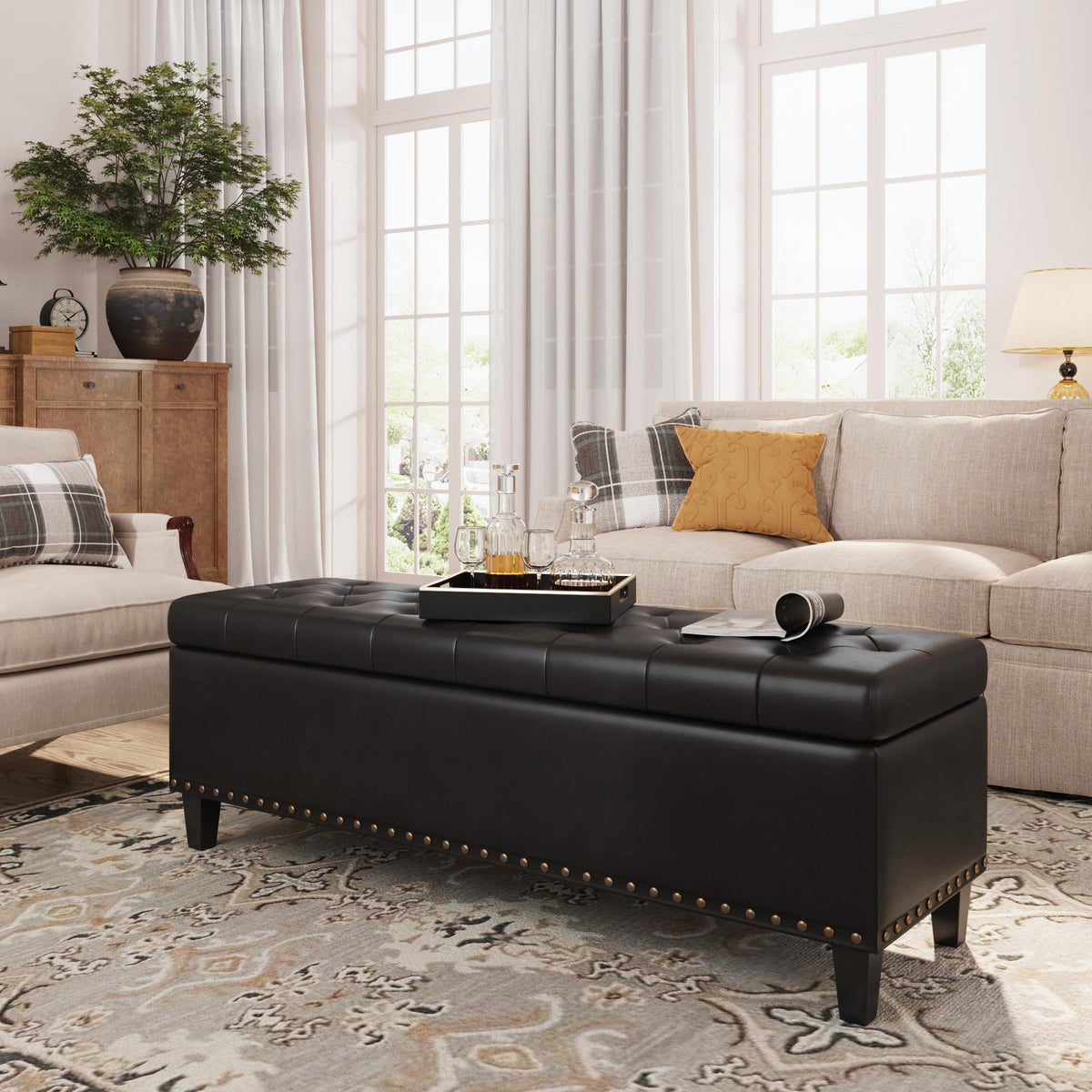 FiveWillowise 51 Inch Storage Ottoman Bench,Large End of Bed Storage Bench