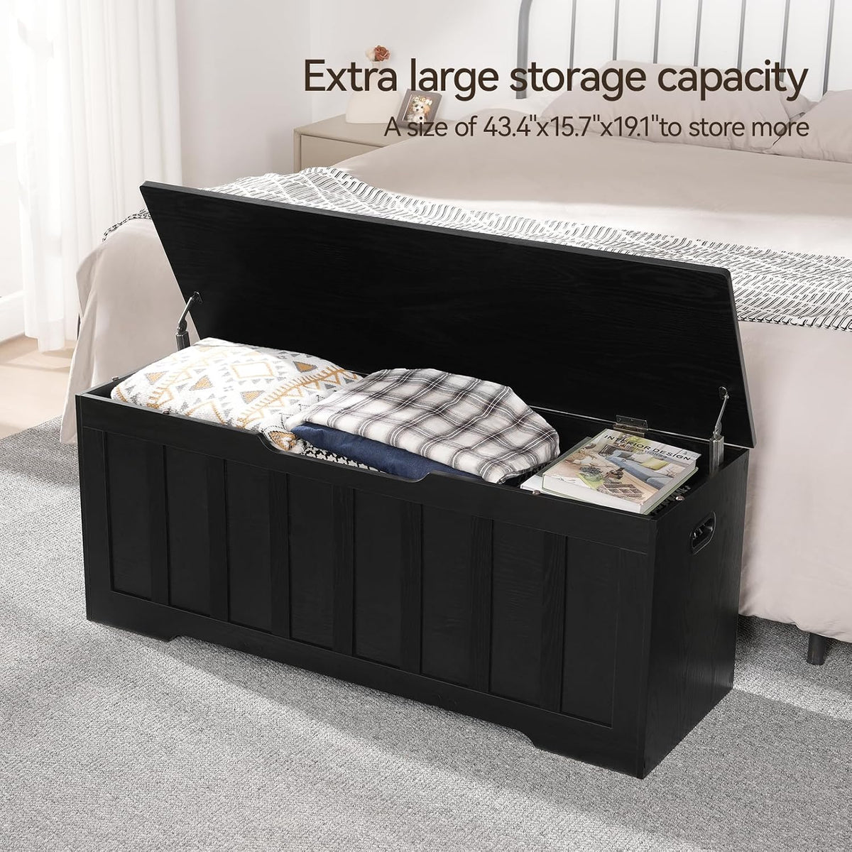 VANKILEY 47.2" Storage Chest Extra Large, Storage Bench(Black)
