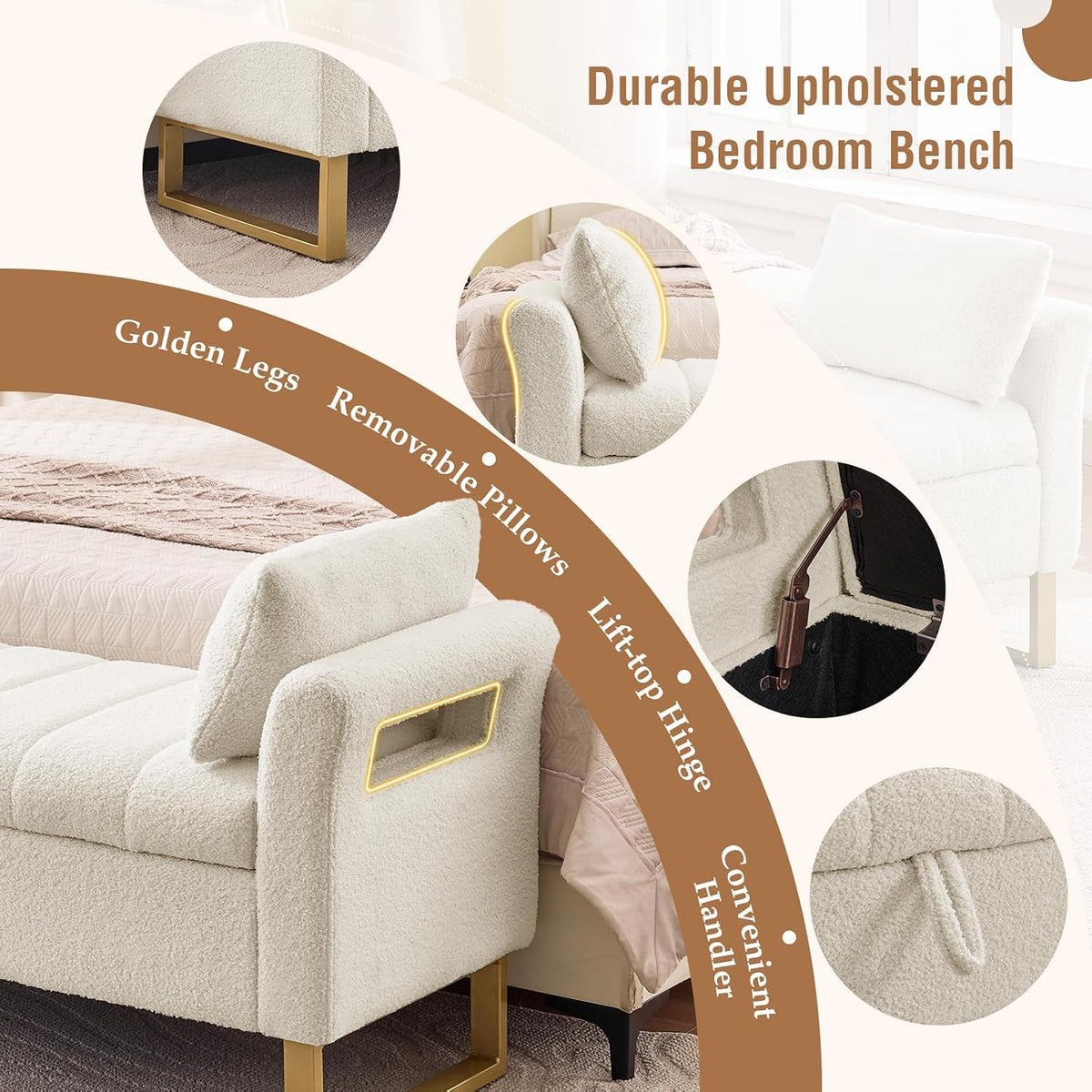 66" King Size Storage Bench for Bedroom End of Bed Benches with Storage