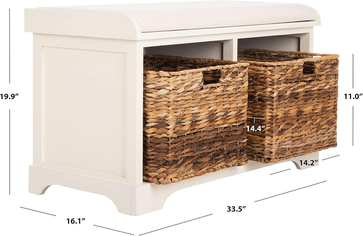 SAFAVIEH Freddy Wood Storage Bench, 33" Farmhouse Vintage White AMH5736D
