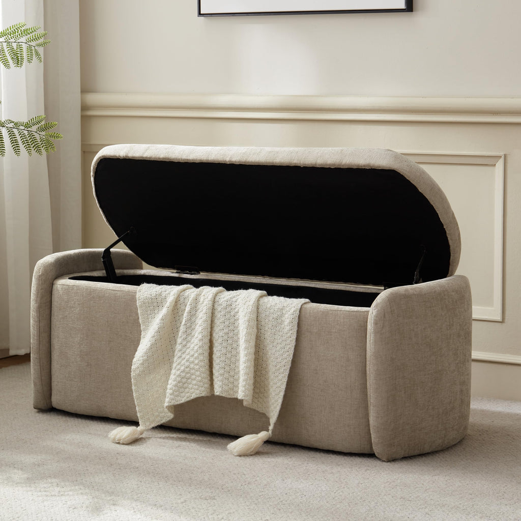 VKNOW Storage Bench, Upholstered Storage Ottoman Bench with Hinge, Khaki