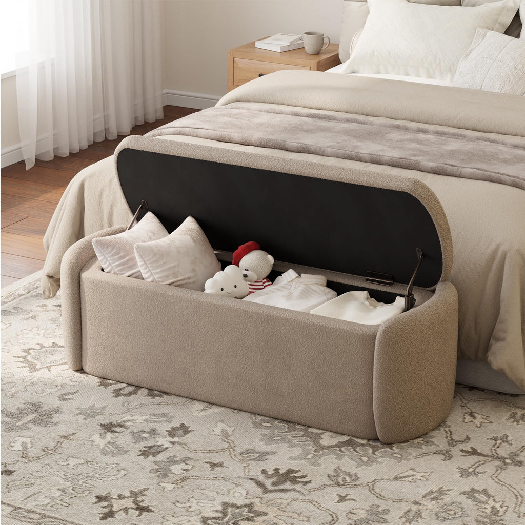 VKNOW Storage Bench, Upholstered Storage Ottoman Bench with Hinge, Khaki