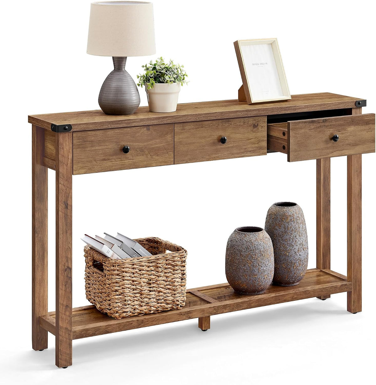 VASAGLE 47.2" Narrow Console Table with 3 Drawers and Open Storage Shelf