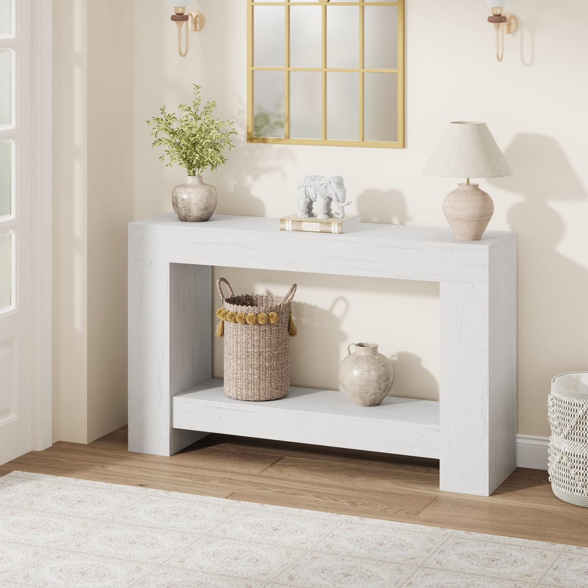 Garvee 47" Farmhouse 2-Tier Console Table for Entryway, Black