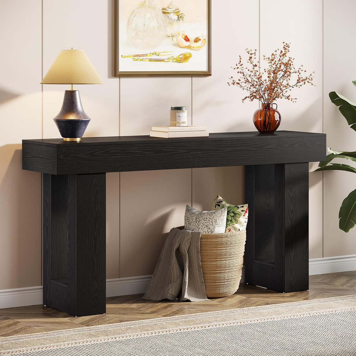 Tribesigns 63-Inch Long Console Table, Wooden Rectangular Sofa Table Behind The Couch, Farmhouse Entryway Table for Entrance, Hallway, Living Room (Mix Brown)