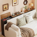 BROTTAR 78.7" Flip Top Behind Couch Table with Outlets and Storage, Brown