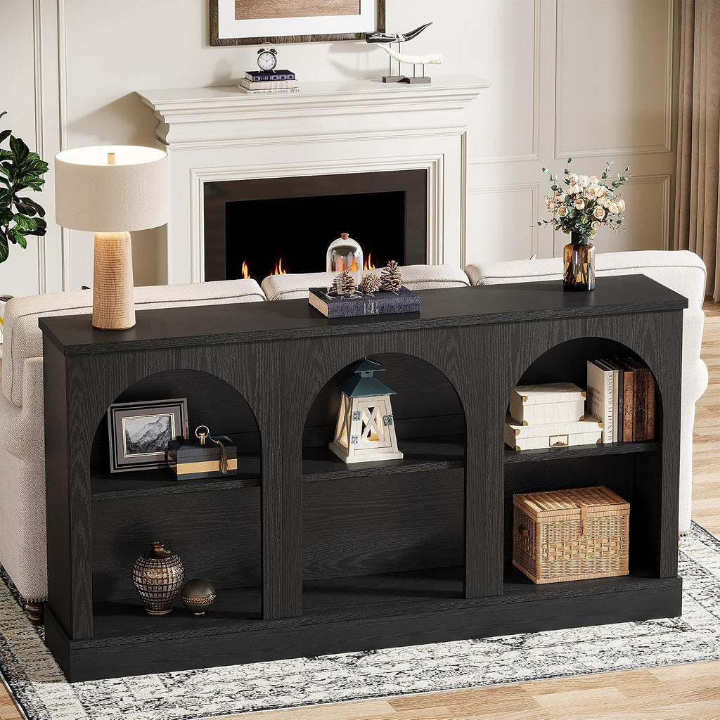 Tribesigns Black Console Table with Storage, 63" Long Arched Entryway Table