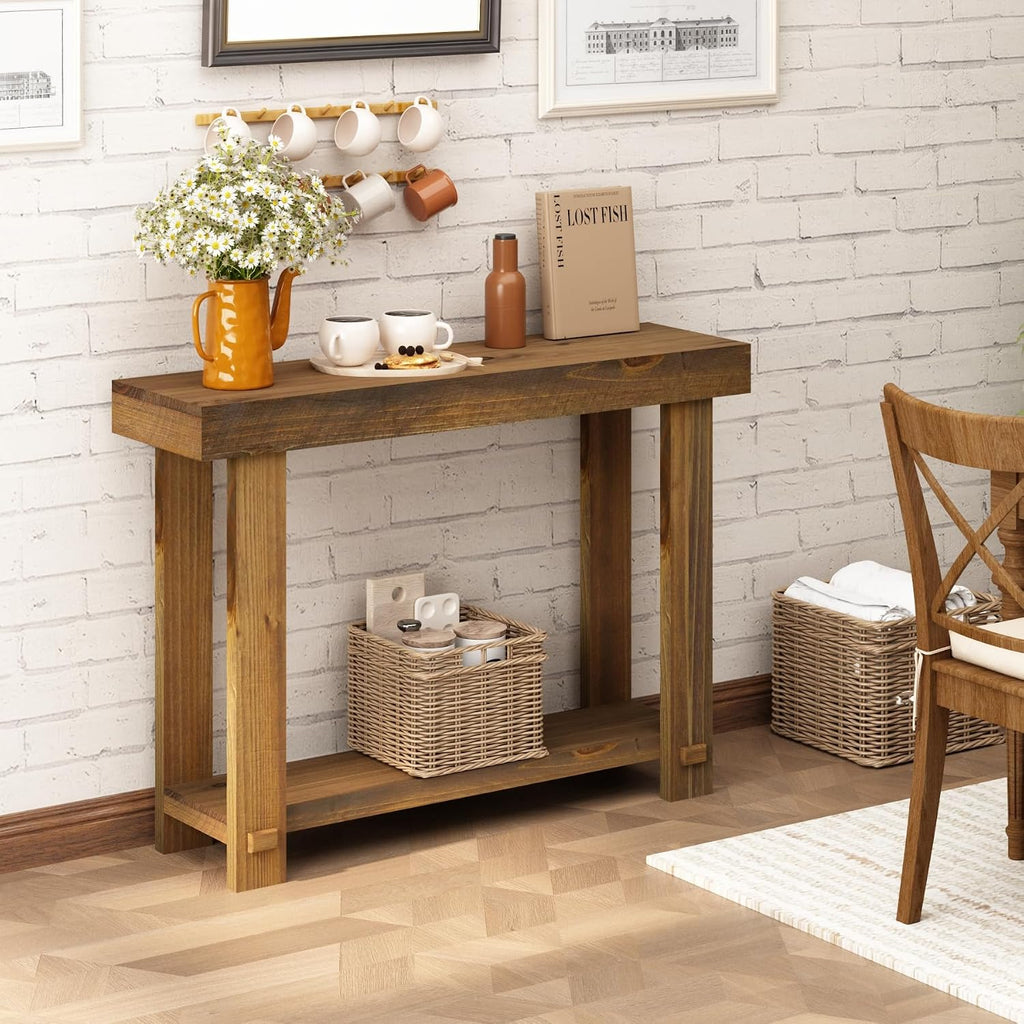 HOKYHOKY 42.5" Solid Wood Console Table for Entryway, Narrow Sofa Table