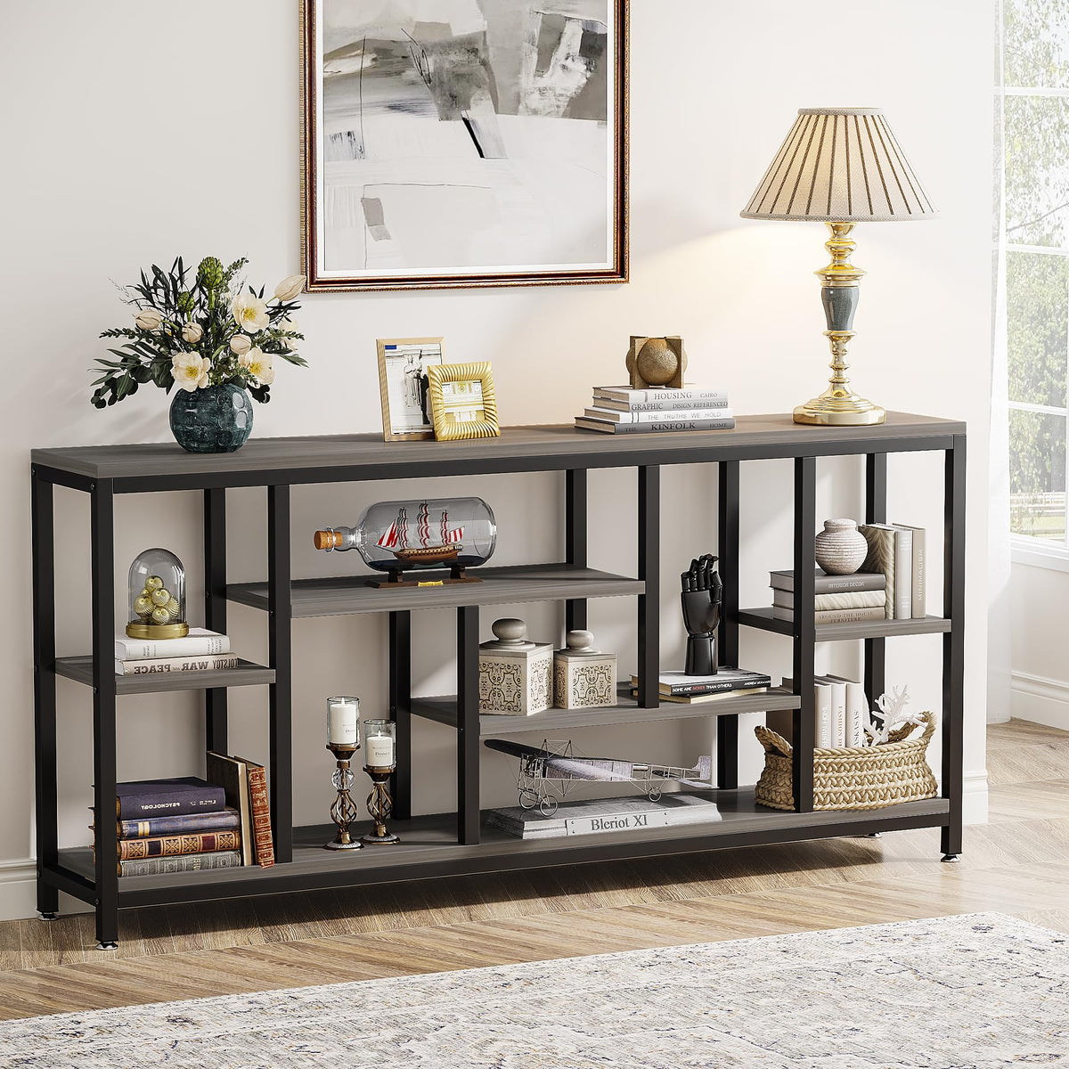 Tribesigns Console Sofa Table, 70.9 inch Extra Long Table Behind Couch with Storage Shelves, 3-Tier Industrial Narrow Entryway Hallway Accent Table for Living Room, Rustic Brown
