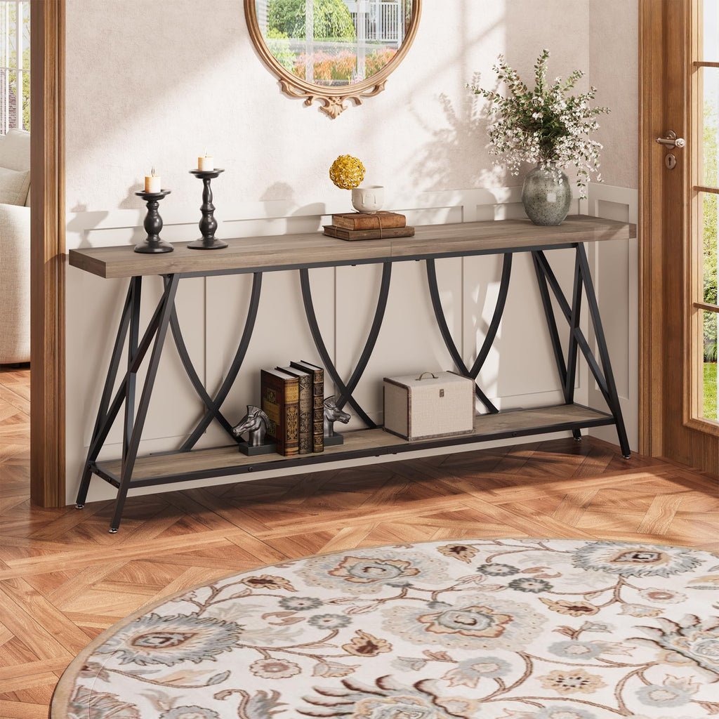 JUSTOGO Narrow Console Table for Entryway, Long Sofa Table, Rustic Brown