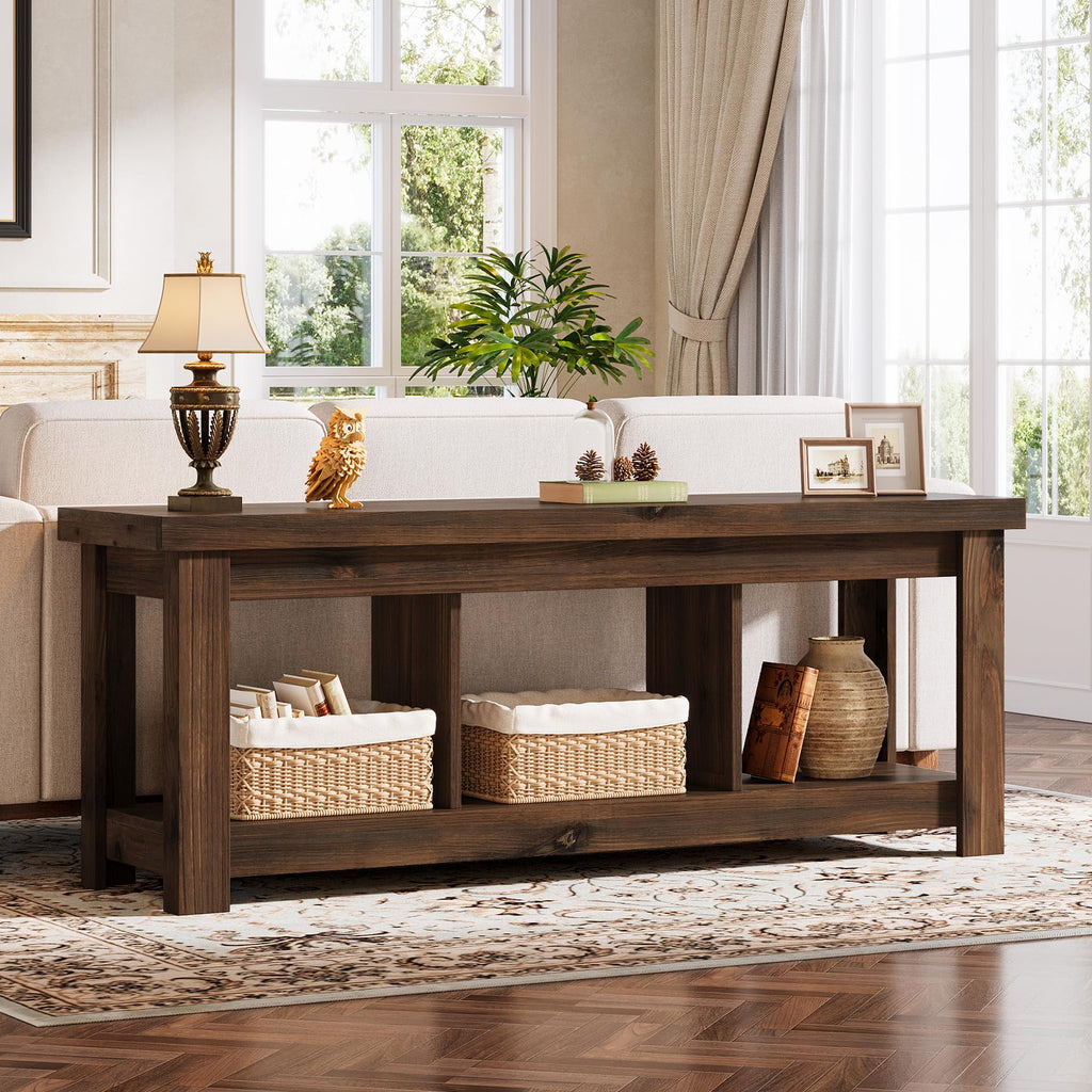 Tribesigns 63-inch Solid Wood Console Table with 3 Storage Cubes