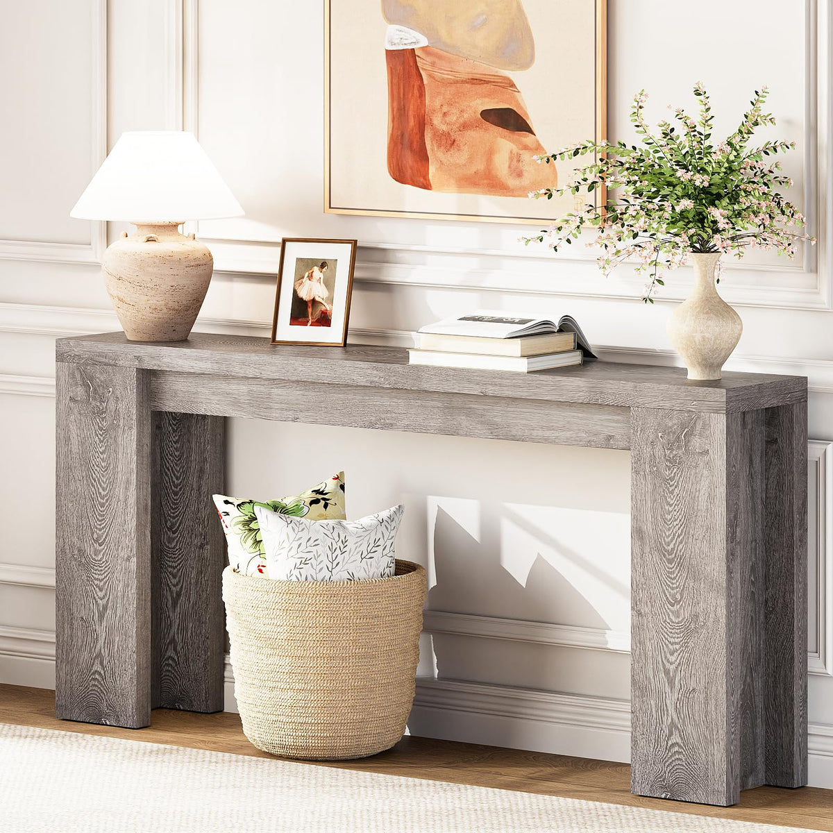 karlott 70.9" Extra Long Console Table, Farmhouse Entryway Table, Brown