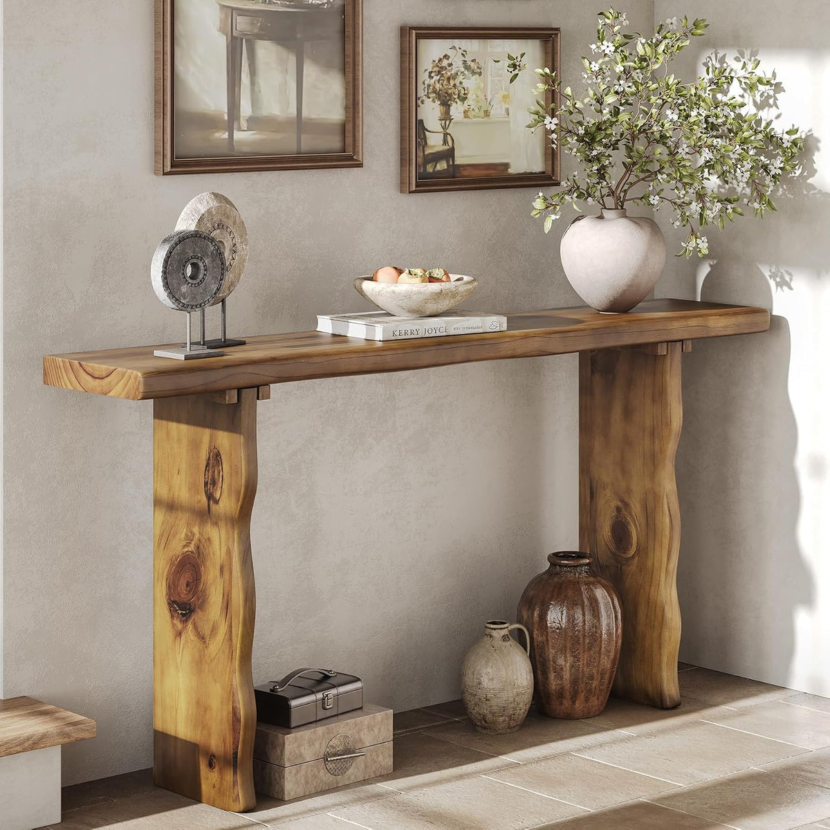 LITTLE TREE 63-Inch Solid Wood Console Sofa Table, Farmhouse Long Entryway Table Behind Couch for Living Room, Entrance, Hallway, Foyer, Easy Assembly