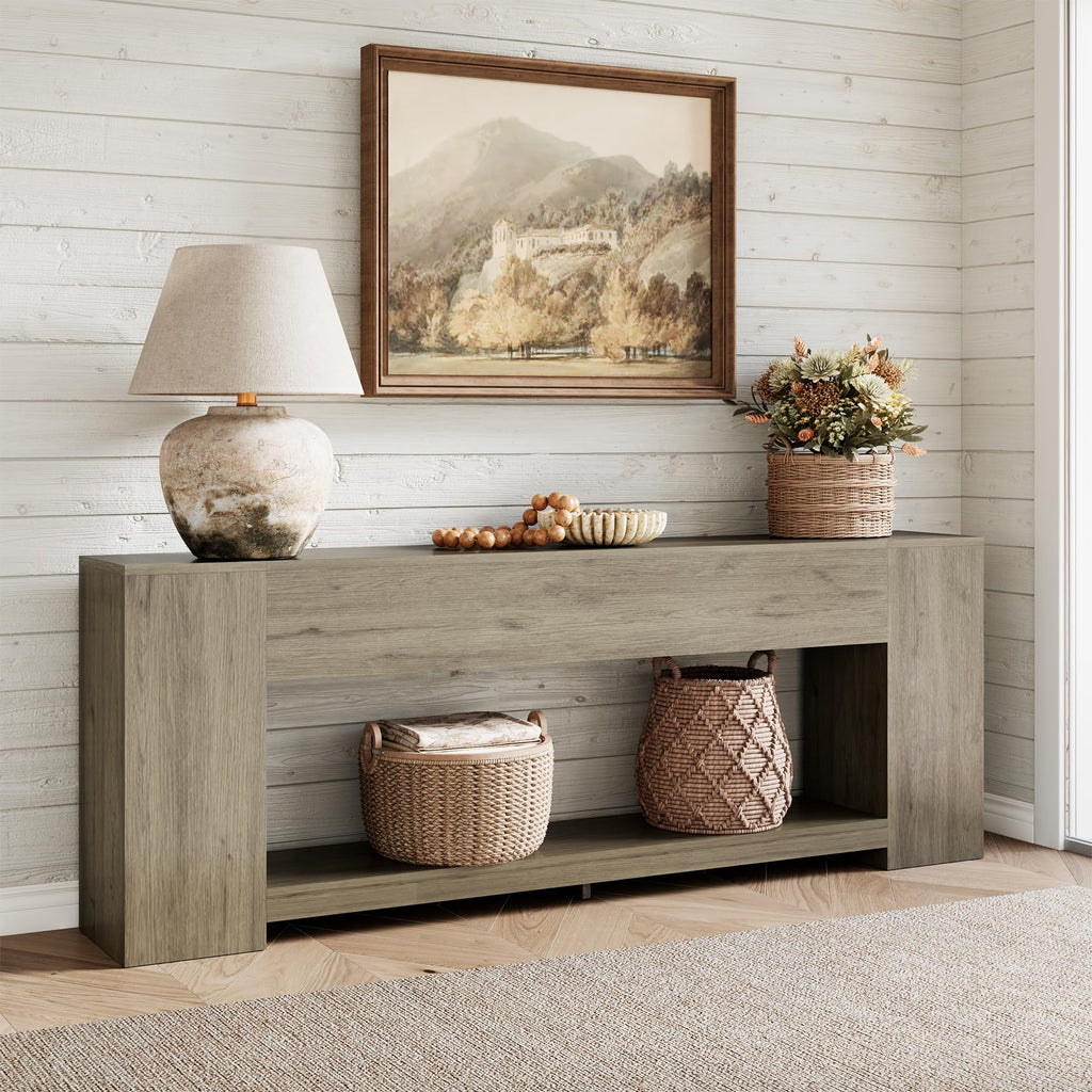 Epecoya 86-Inch Extra Long Console Tables for Entryway, Natural Oak Brown