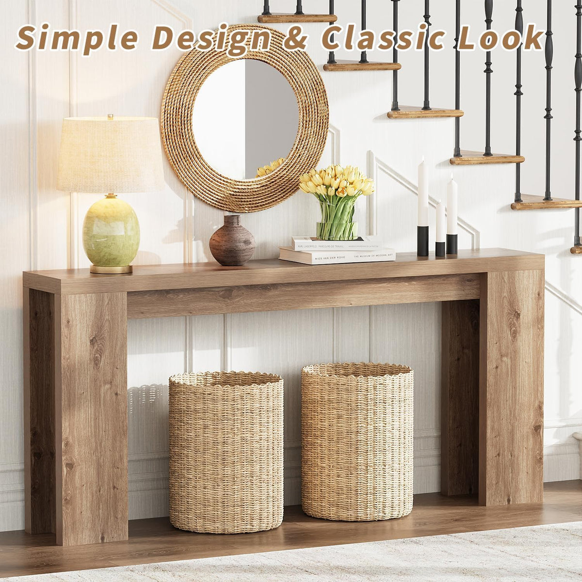 karlott 70.9" Extra Long Console Table, Farmhouse Entryway Table, Brown