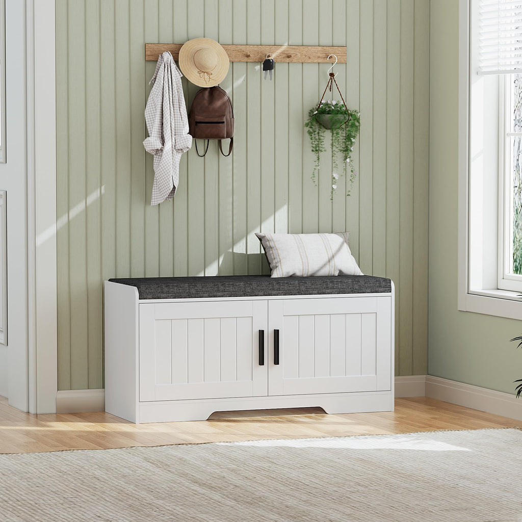 Homleke Shoe Storage Bench, 2 Doors & Thickened Padded Seat Cushion