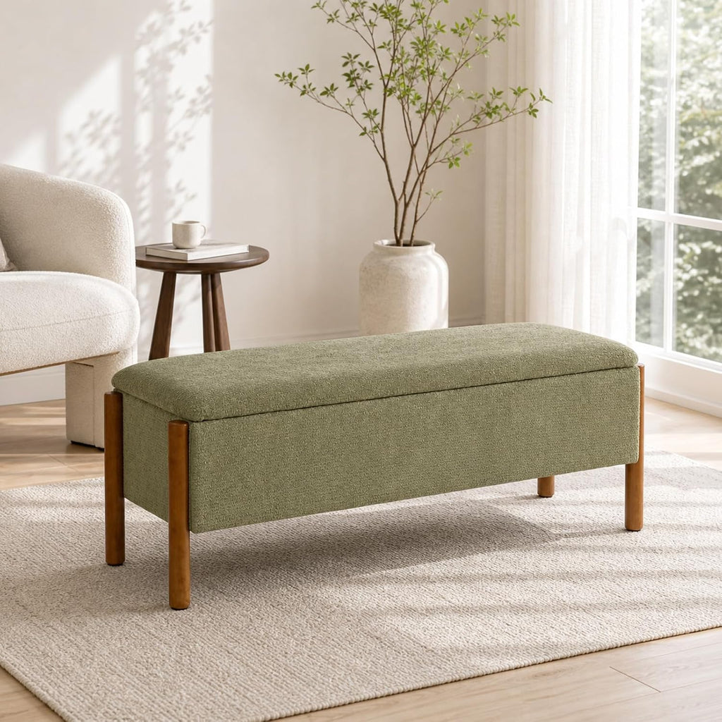 50" Shoe Bench with Storage, Chenille Shoe Rack Bench, Removable Shoe Storage Bench Entryway Storage with Cushion for Front Doors Entrances Hallway, Mudroom, Closet, Bedroom, Green, XR-Ben02