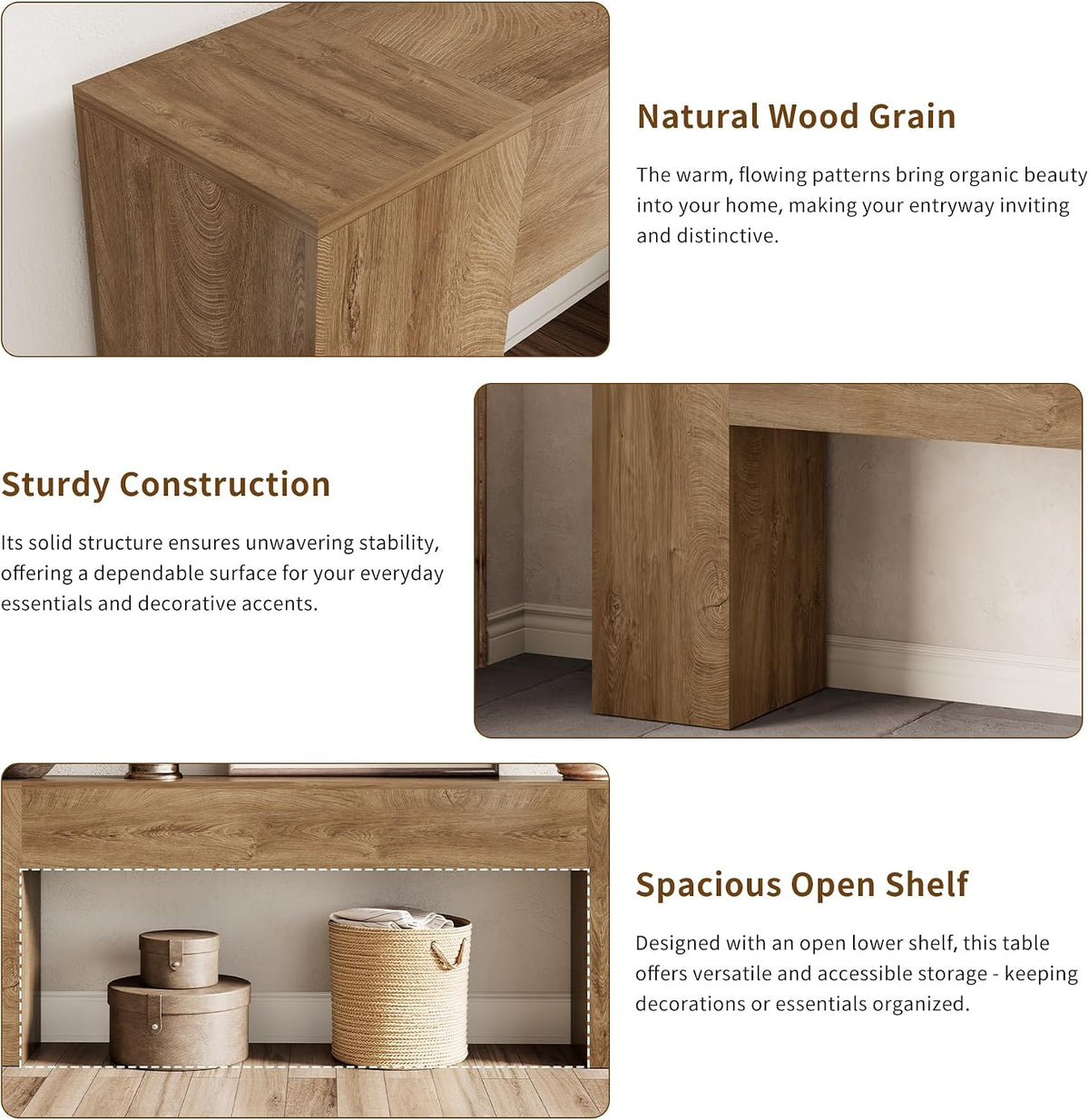 Epecoya Extra Long Console Tables for Entryway 86-Inch, Natural Oak Brown