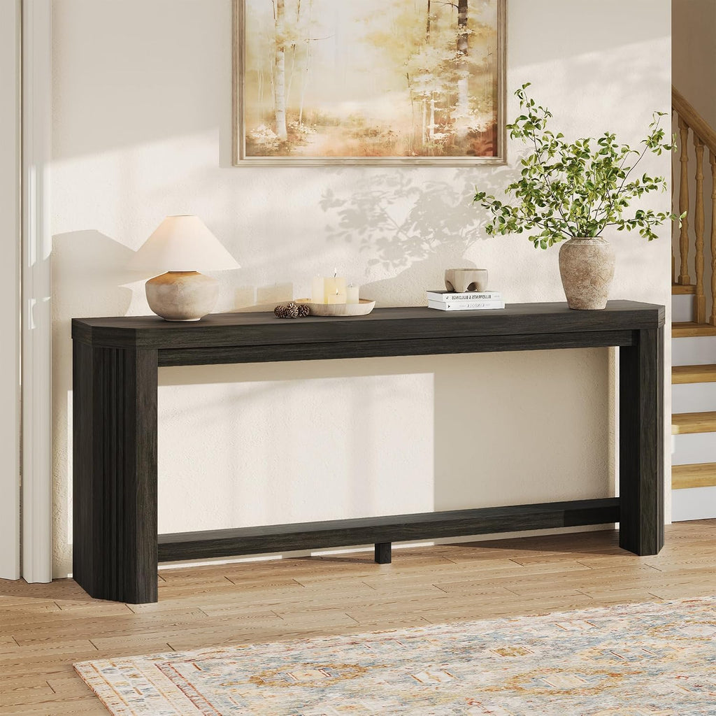 70" Console Table for Entryway, Narrow Long Sofa Table Behind Couch, Wood Couch Table with Open Storage, Easy Assembly Entryway Table for Living Room, Hallway, Foyer, Couch, Black