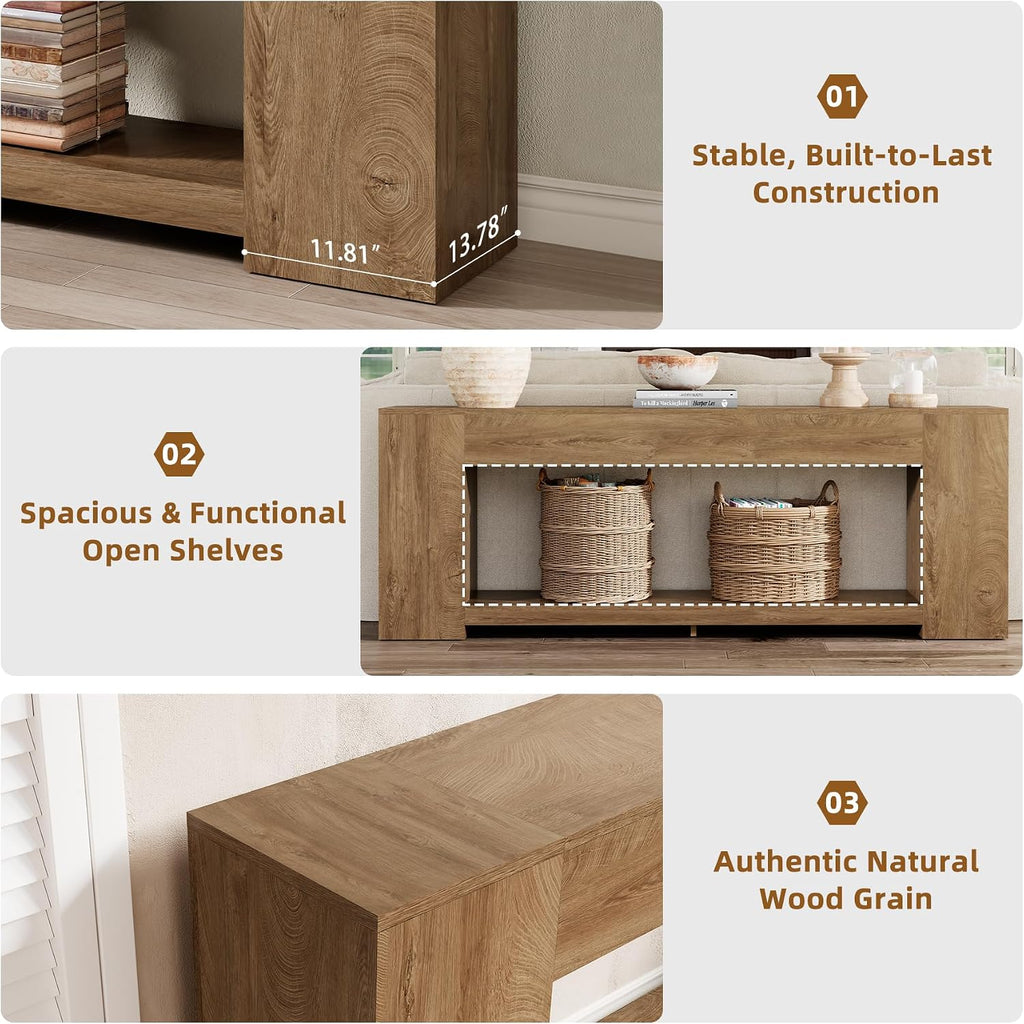 Epecoya 86-Inch Extra Long Console Tables for Entryway, Natural Oak Brown